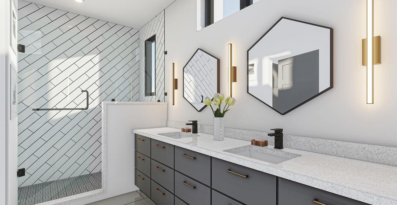 Revolve Residential Alloy bathroom rendering vanity and shower