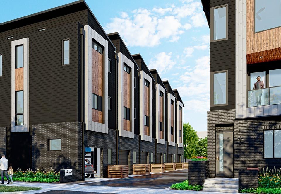 Revolve Residential Alloy townhomes streetscape rendering